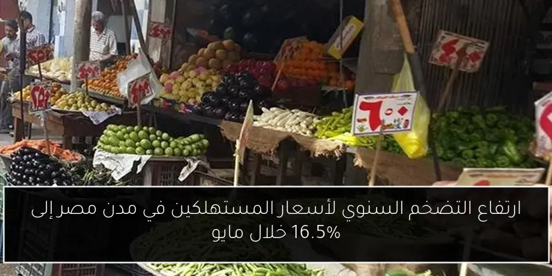 ارتفاع التضخم السنوي لأسعار المستهلكين في مدن مصر إلى 16.5% خلال مايو