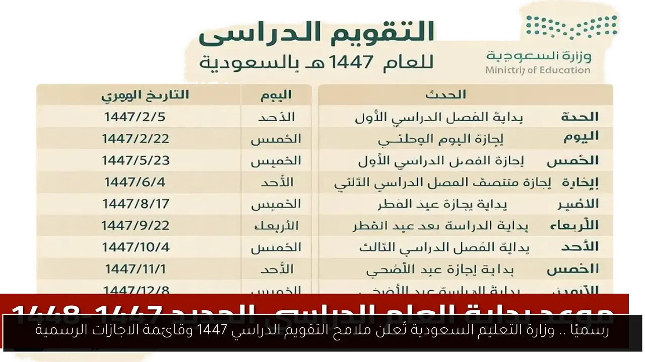 التقويم الدراسي 1447