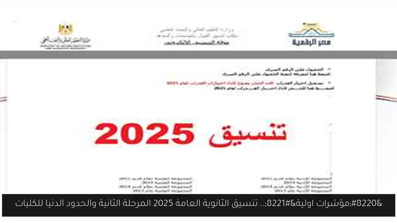 تنسيق الثانوية العامة 2025 المرحلة الثانية