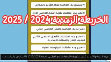 الخريطة الزمنية للعام الدراسي الجديد 2025–2026