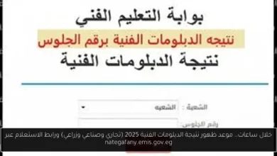 موعد ظهور نتيجة الدبلومات الفنية 2025