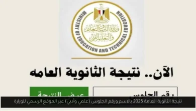 نتيجة الثانوية العامة 2025 بالاسم ورقم الجلوس
