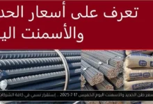 سعر طن الحديد والأسمنت اليوم