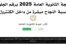 نتيجه الثانويه العامه 2025 برقم الجلوس