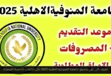 تنسيق جامعه المنوفيه الاهليه