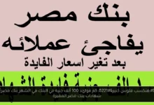كم فوائد 100 ألف جنيه في البنك في الشهر بنك مصر؟