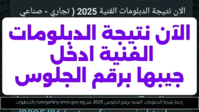 نتيجة الدبلومات الفنيه برقم الجلوس
