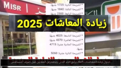 جدول زيادة المعاشات 2025