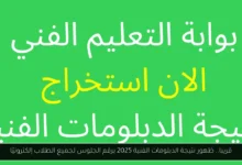 ظهور نتيجة الدبلومات الفنية 2025 برقم الجلوس