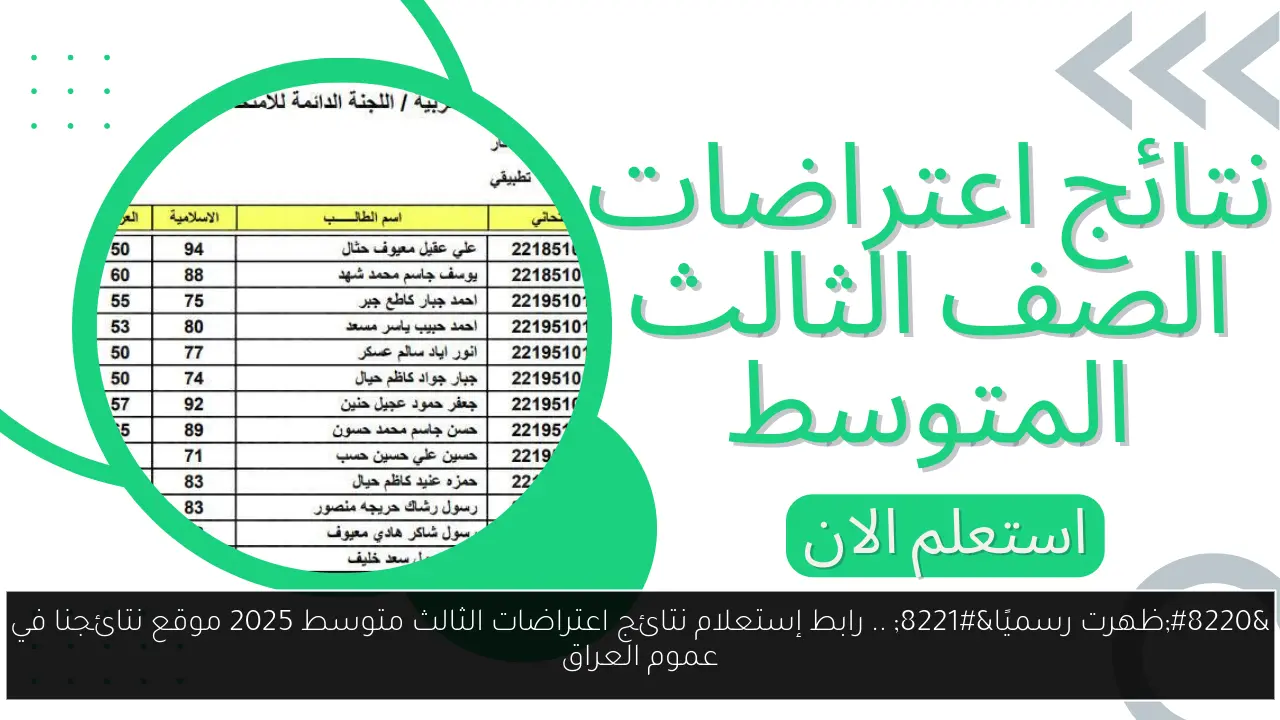 نتائج اعتراضات الثالث متوسط 2025 موقع نتائجنا