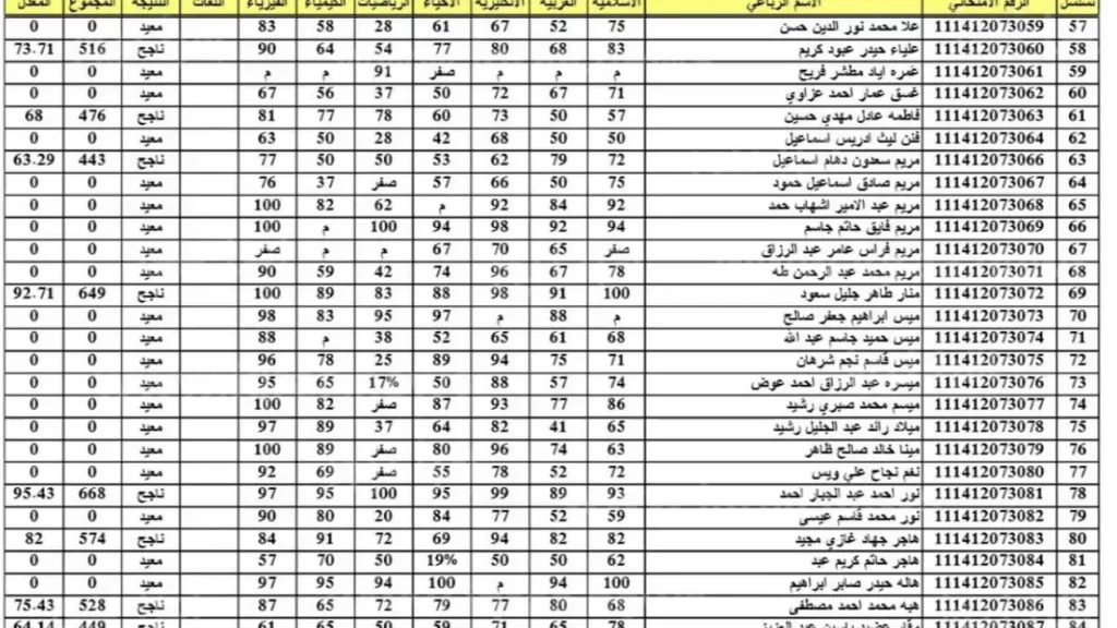 نتائج السادس اعدادي pdf