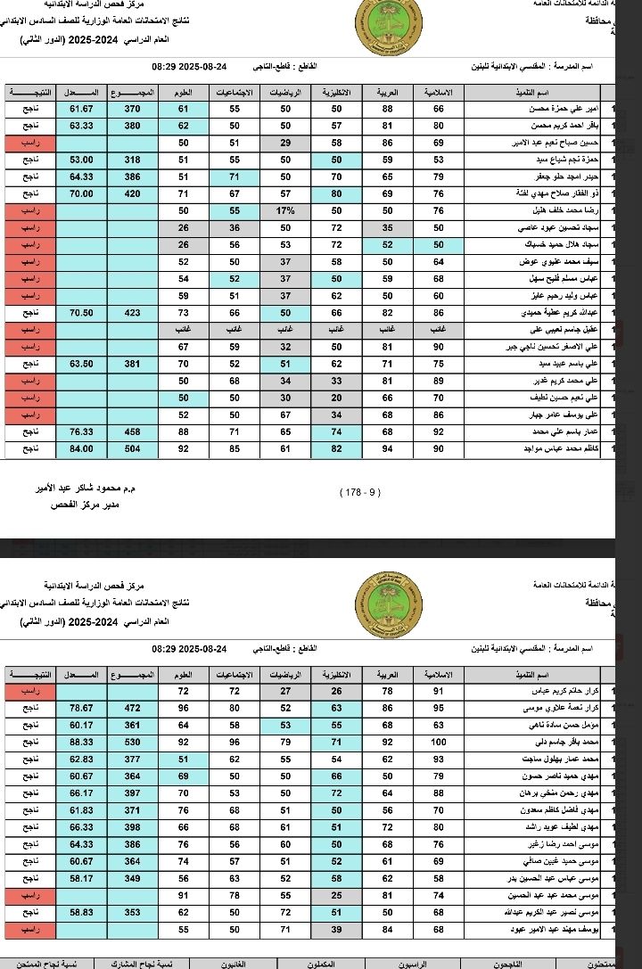 نتائج السادس الابتدائي 2025 الدور الثاني موقع نتائجنا