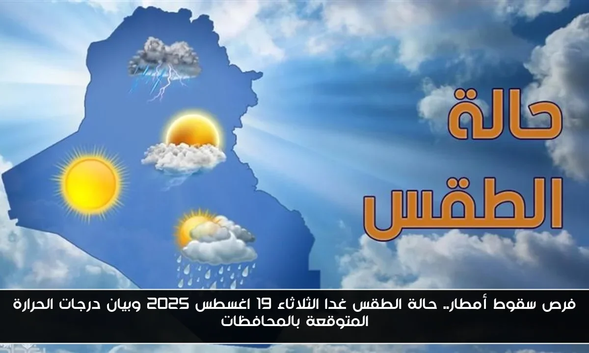 فرص سقوط أمطار.. حالة الطقس غدا الثلاثاء 19 اغسطس 2025 وبيان درجات الحرارة المتوقعة بالمحافظات