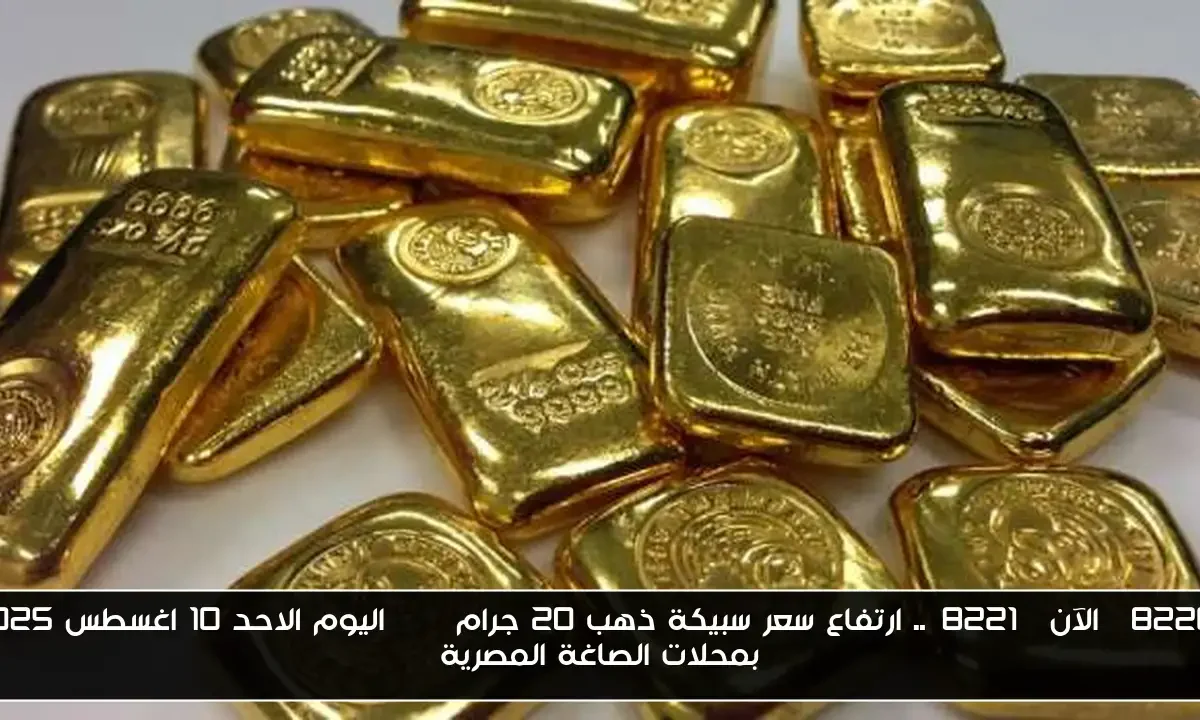 “الآن”.. ارتفاع سعر سبيكة ذهب 20 جرام btc اليوم الاحد 10 اغسطس 2025 بمحلات الصاغة المصرية