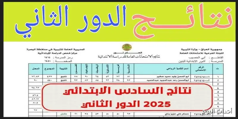 “ظهرت pdf”.. رابط نتائج السادس الابتدائي 2025 الدور الثاني بالرقم الامتحاني جميع المحافظات