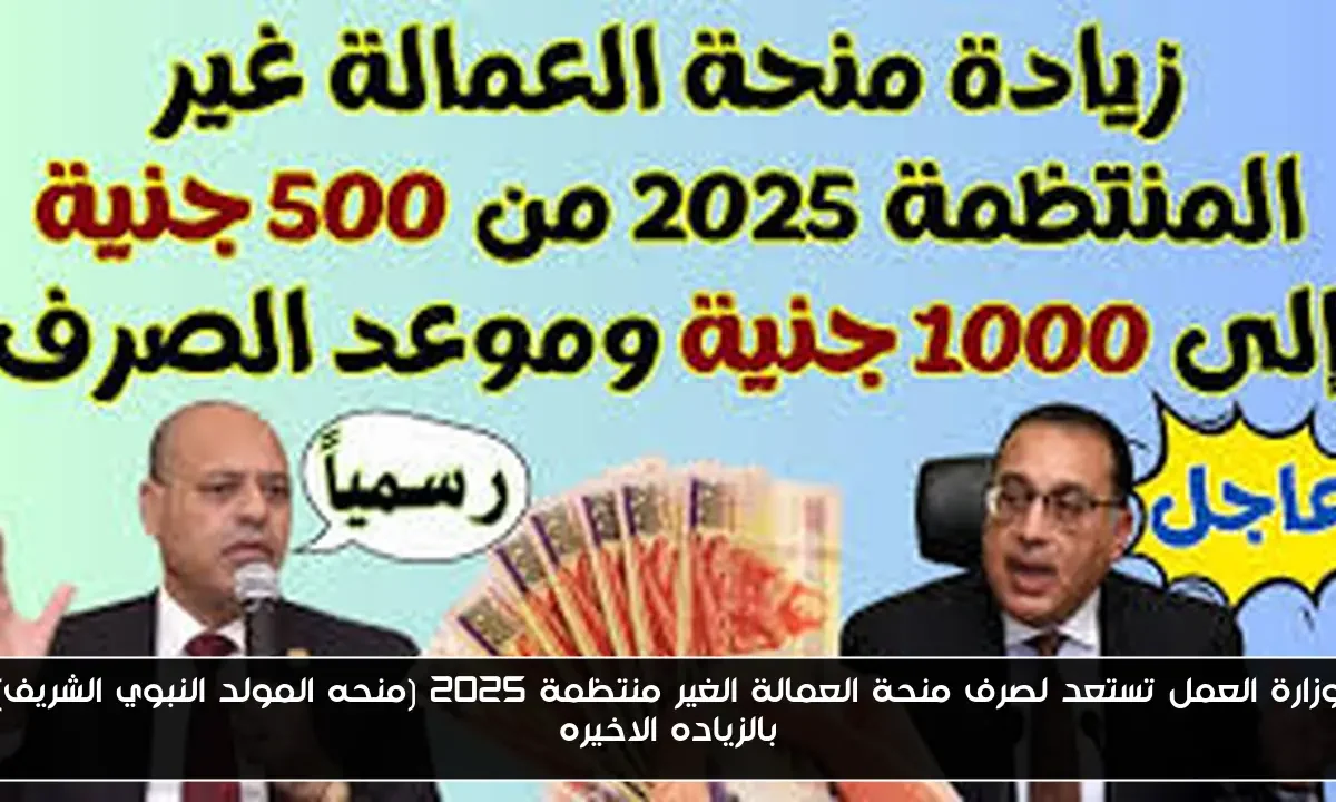 وزارة العمل تستعد لصرف منحة العمالة الغير منتظمة 2025 (منحه المولد النبوي الشريف) بالزياده الاخيره