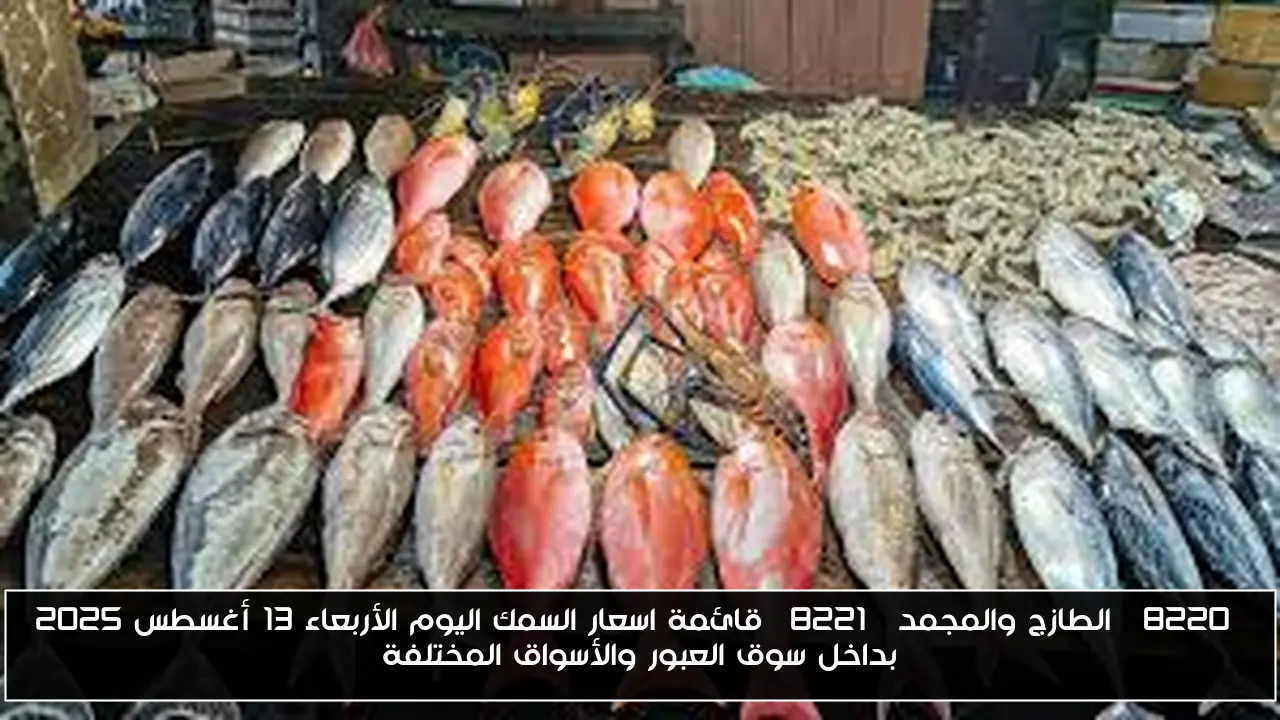 “الطازج والمجمد” قائمة اسعار السمك اليوم الأربعاء 13 أغسطس 2025 بداخل سوق العبور والأسواق المختلفة