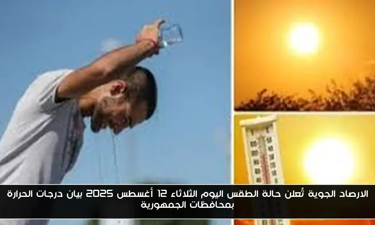 الارصاد الجوية تُعلن حالة الطقس اليوم الثلاثاء 12 أغسطس 2025 بيان درجات الحرارة بمحافظات الجمهورية