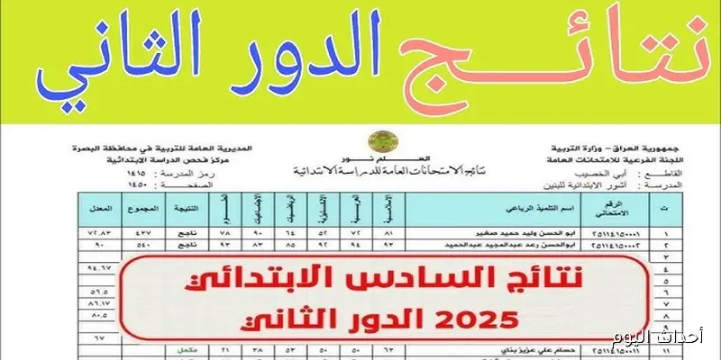 رابط نتائج السادس الابتدائي 2025 الدور الثاني عبر موقع نتائجنا الرسمي