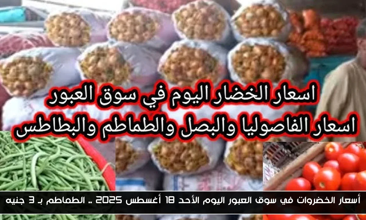 أسعار الخضروات في سوق العبور اليوم الأحد 18 أغسطس 2025 .. الطماطم بـ 3 جنيه