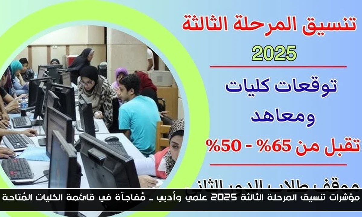 مؤشرات تنسيق المرحلة الثالثة 2025 علمي وأدبي .. مُفاجآة في قائمة الكليات المُتاحة