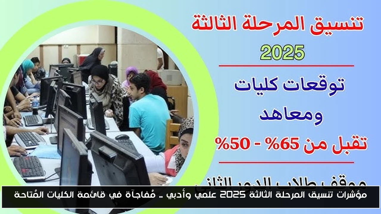 مؤشرات تنسيق المرحلة الثالثة 2025 علمي وأدبي .. مُفاجآة في قائمة الكليات المُتاحة