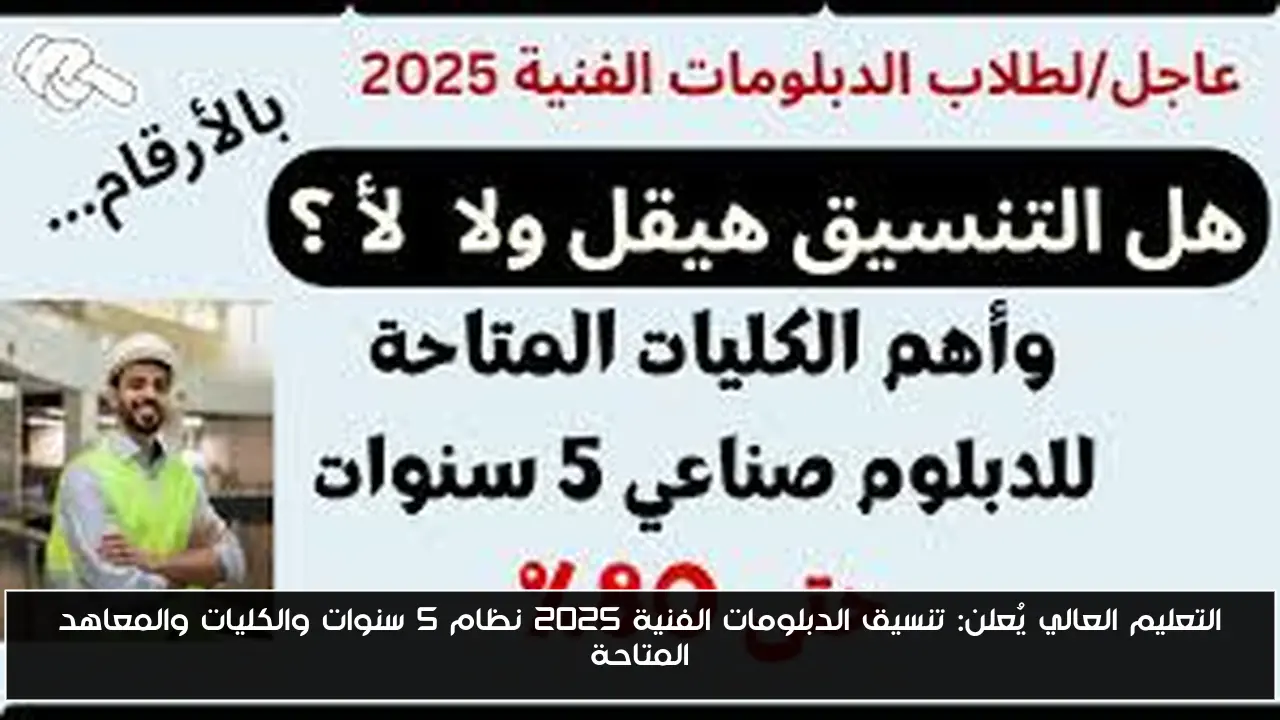 التعليم العالي يُعلن: تنسيق الدبلومات الفنية 2025 نظام 5 سنوات والكليات والمعاهد المتاحة