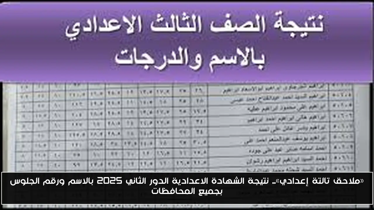 «ملاحق تالتة إعدادي».. نتيجة الشهادة الاعدادية الدور الثاني 2025 بالاسم ورقم الجلوس بجميع المحافظات
