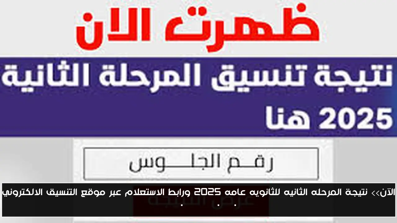 الآن>> نتيجة المرحله الثانيه للثانويه عامه 2025 ورابط الاستعلام عبر موقع التنسيق الالكتروني tansik.digital.gov.eg