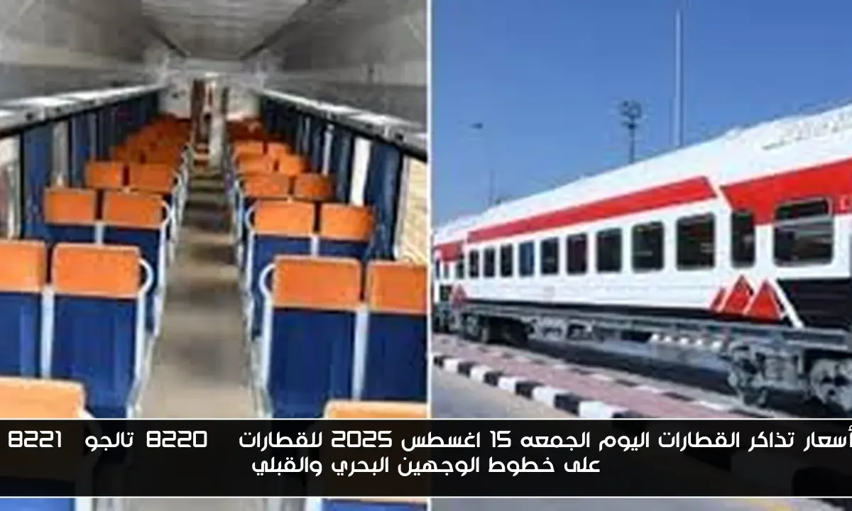 أسعار تذاكر القطارات اليوم الجمعه 15 اغسطس 2025 للقطارات “تالجو” على خطوط الوجهين البحري والقبلي