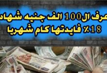 كم فوائد 100 ألف جنيه في البنك في الشهر