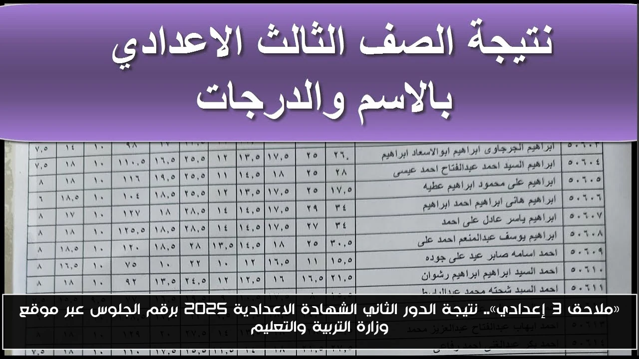 «ملاحق 3 إعدادي».. نتيجة الدور الثاني الشهادة الاعدادية 2025 برقم الجلوس عبر موقع وزارة التربية والتعليم