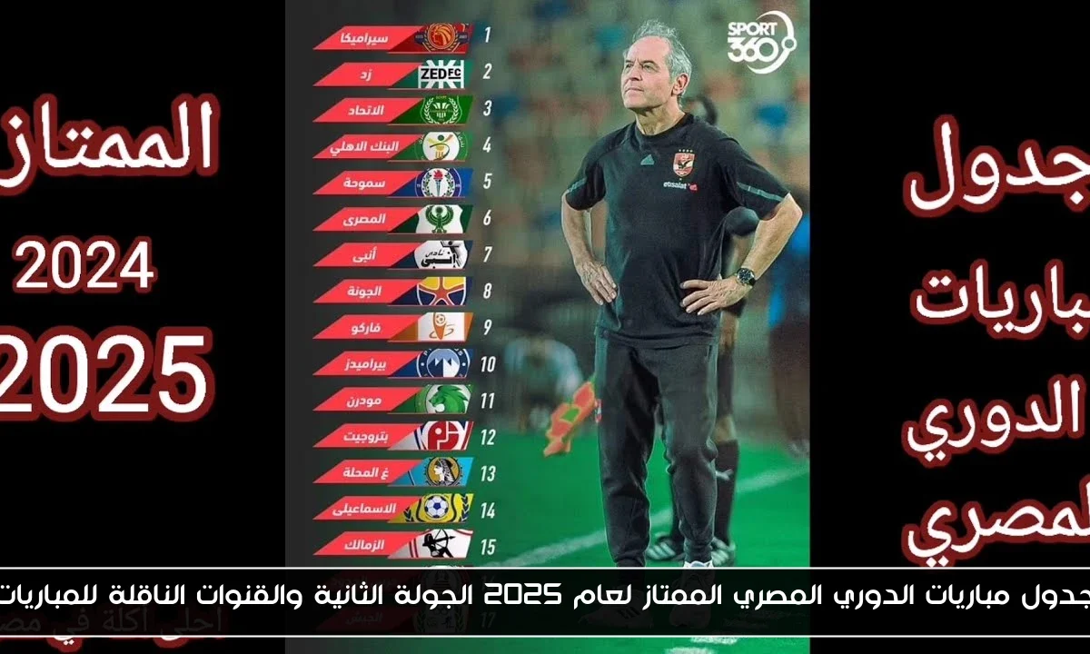 جدول مباريات الدوري المصري الممتاز لعام 2025 الجولة الثانية والقنوات الناقلة للمباريات