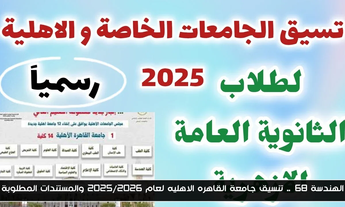الهندسة 68%.. تنسيق جامعة القاهره الاهليه لعام 2025/2026 والمستندات المطلوبة