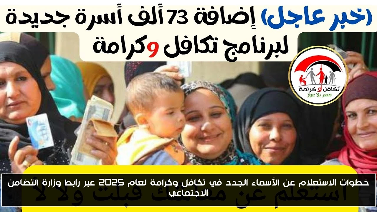 خطوات الاستعلام عن الأسماء الجدد في تكافل وكرامة لعام 2025 عبر رابط وزارة التضامن الاجتماعي