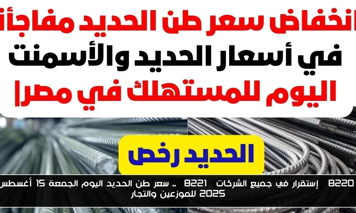 “إستقرار في جميع الشركات” .. سعر طن الحديد اليوم الجمعة 15 أغسطس 2025 للموزعين والتجار