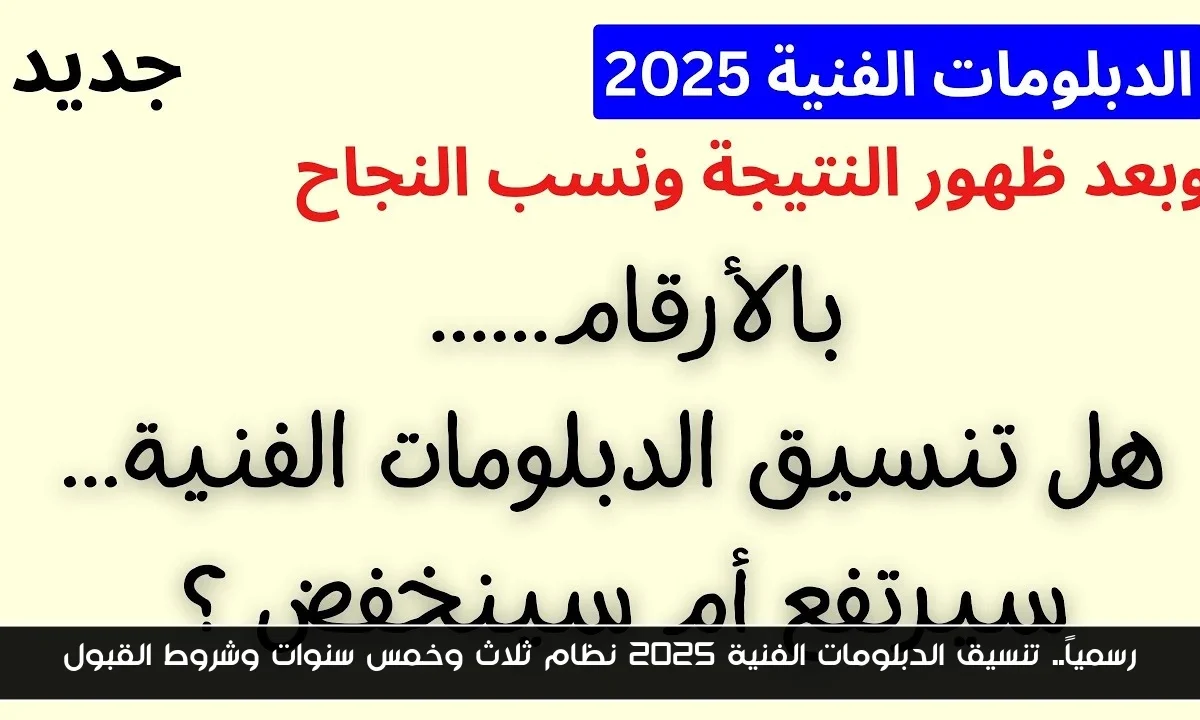 رسمياً.. تنسيق الدبلومات الفنية 2025 نظام ثلاث وخمس سنوات وشروط القبول