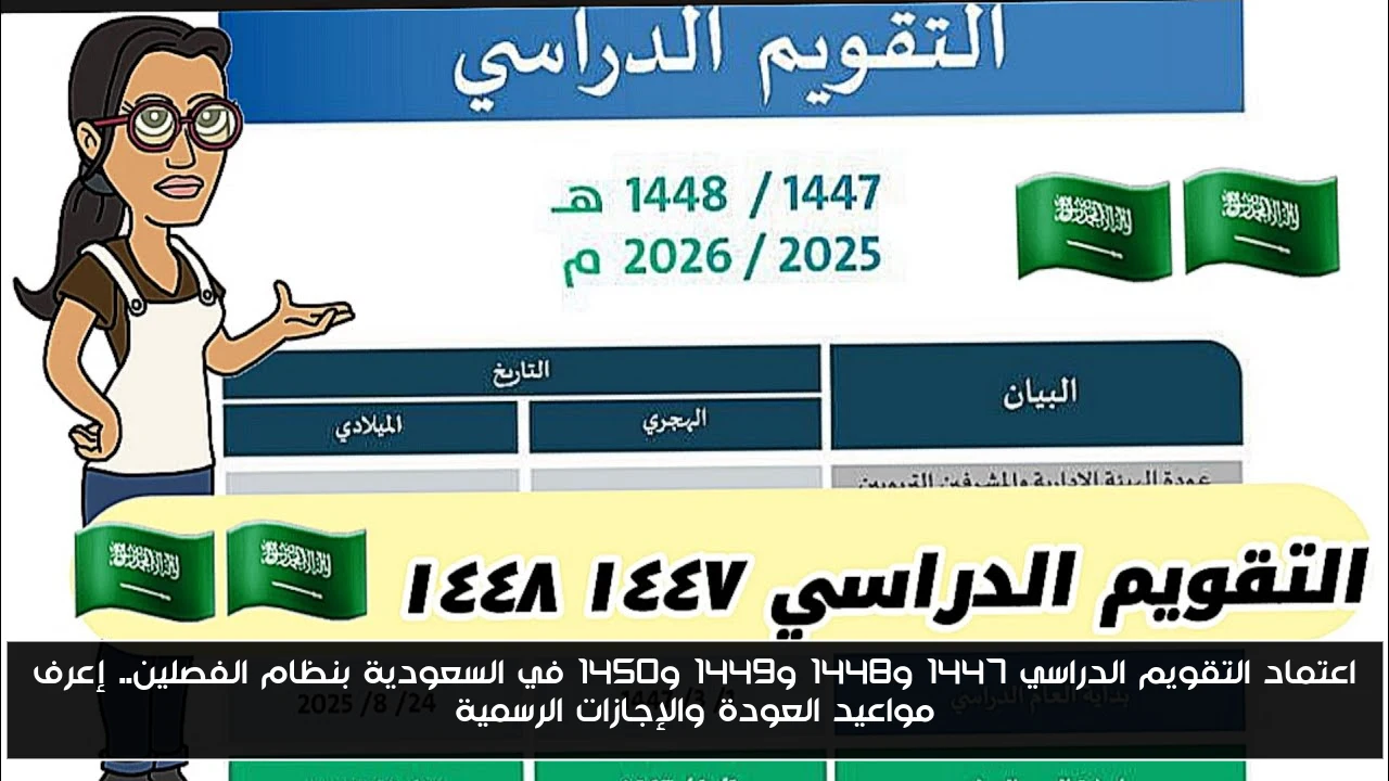 اعتماد التقويم الدراسي 1447 و1448 و1449 و1450 في السعودية بنظام الفصلين.. إعرف مواعيد العودة والإجازات الرسمية