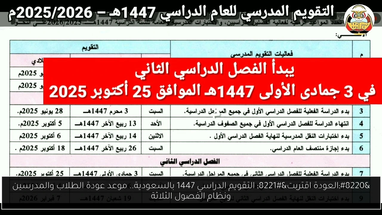 التقويم الدراسي 1447