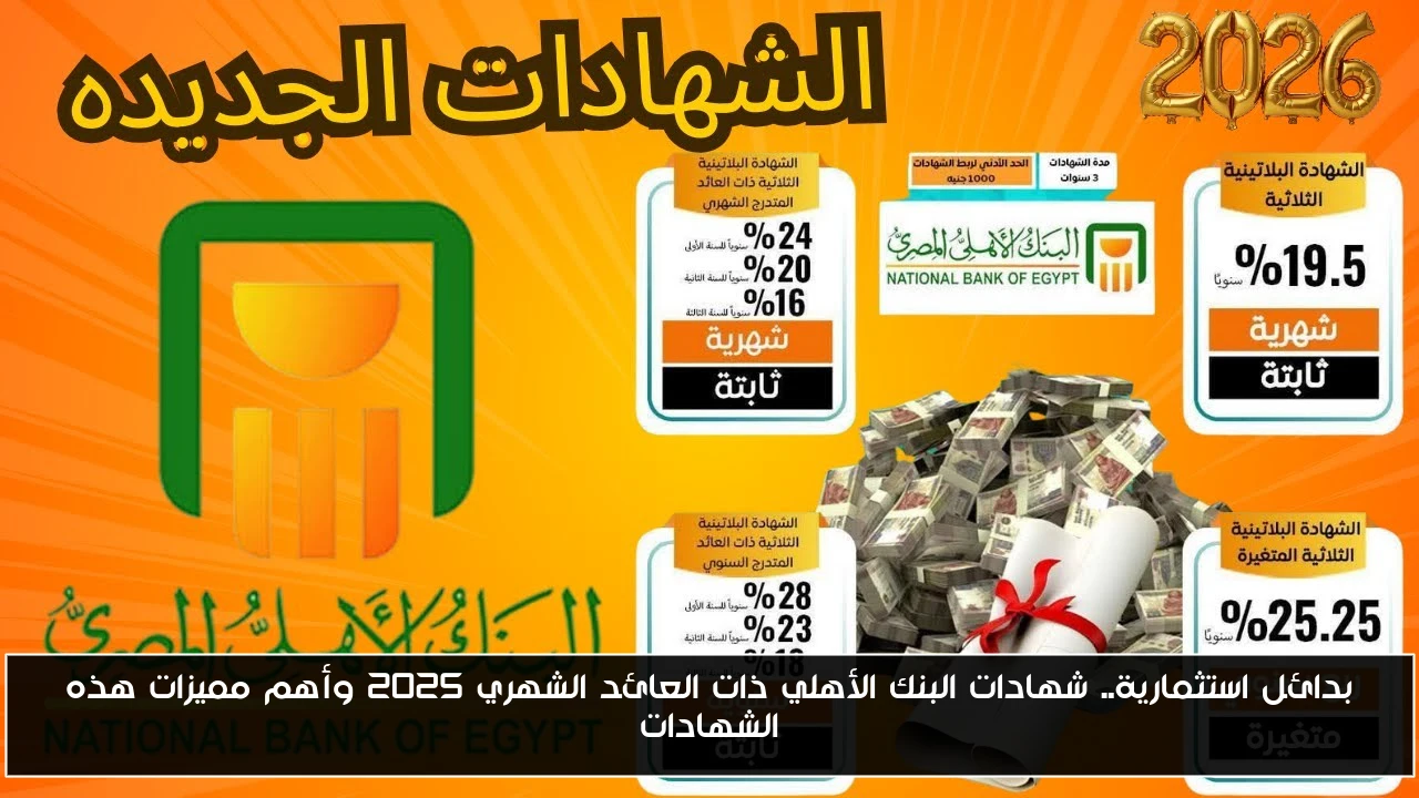 بدائل استثمارية.. شهادات البنك الأهلي ذات العائد الشهري 2025 وأهم مميزات هذه الشهادات