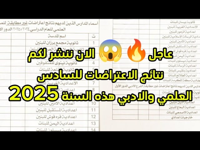 نتائج اعتراضات السادس الاعدادي 2025