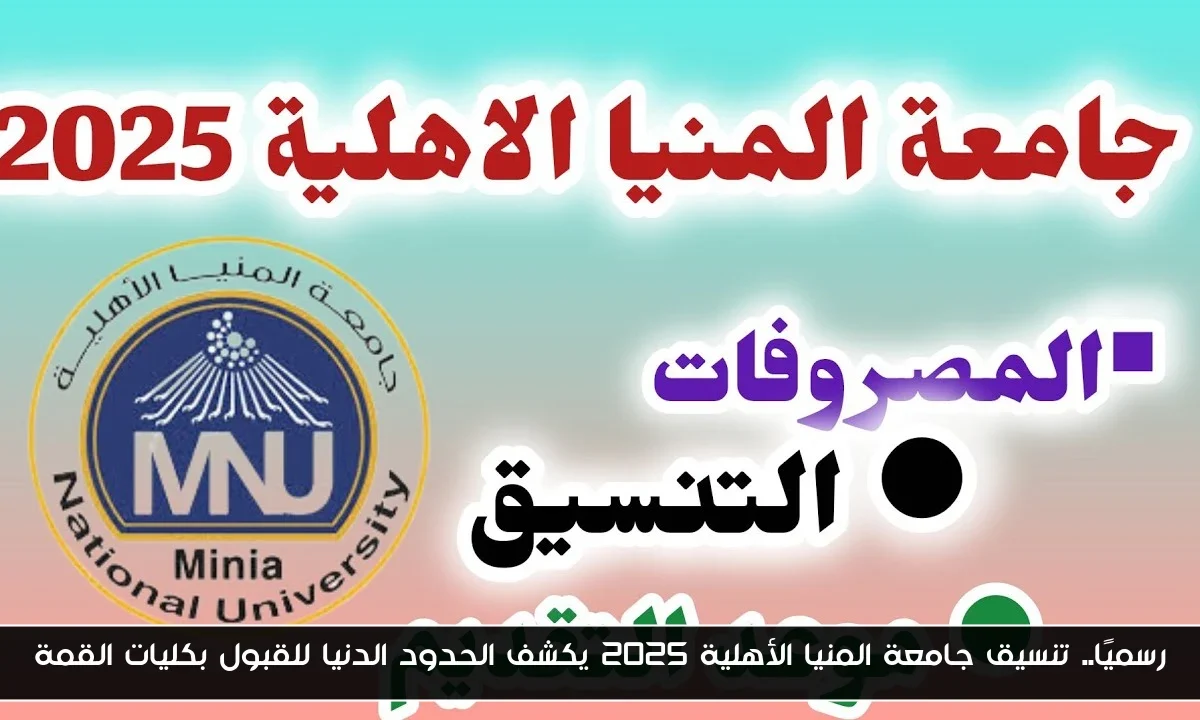 رسميًا.. تنسيق جامعة المنيا الأهلية 2025 يكشف الحدود الدنيا للقبول بكليات القمة