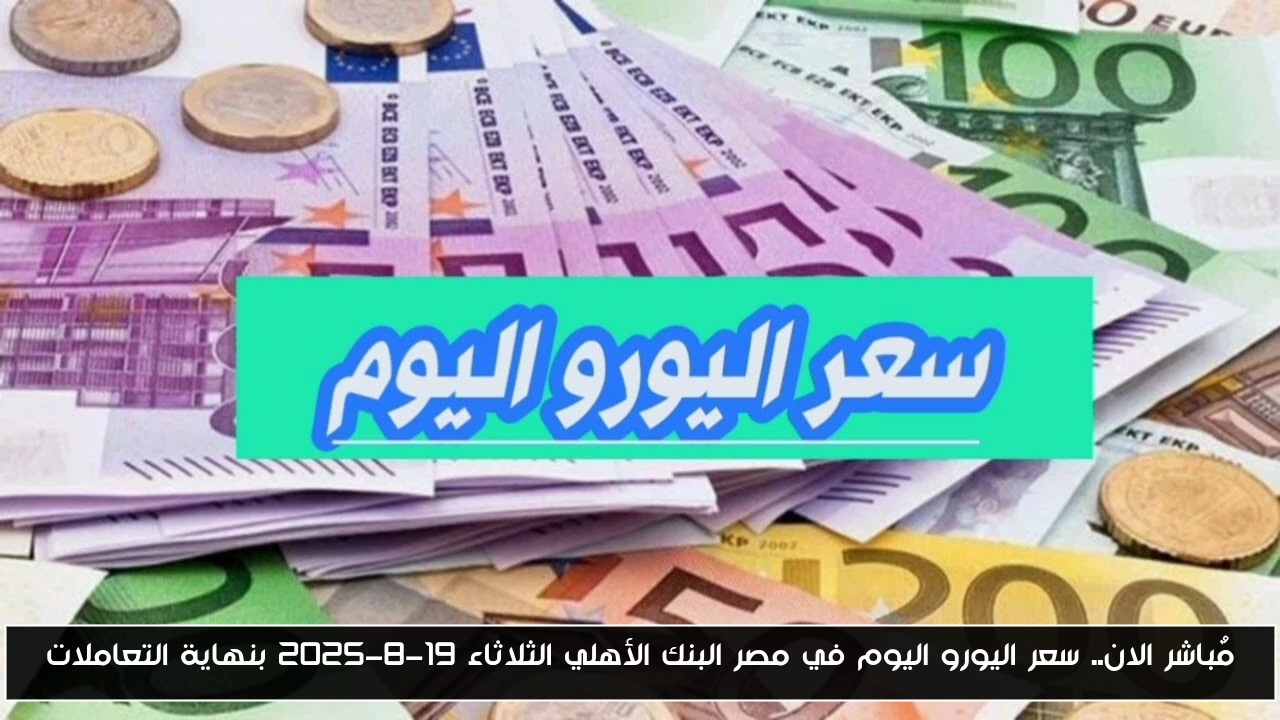 مٌباشر الان.. سعر اليورو اليوم في مصر البنك الأهلي الثلاثاء 19-8-2025 بنهاية التعاملات