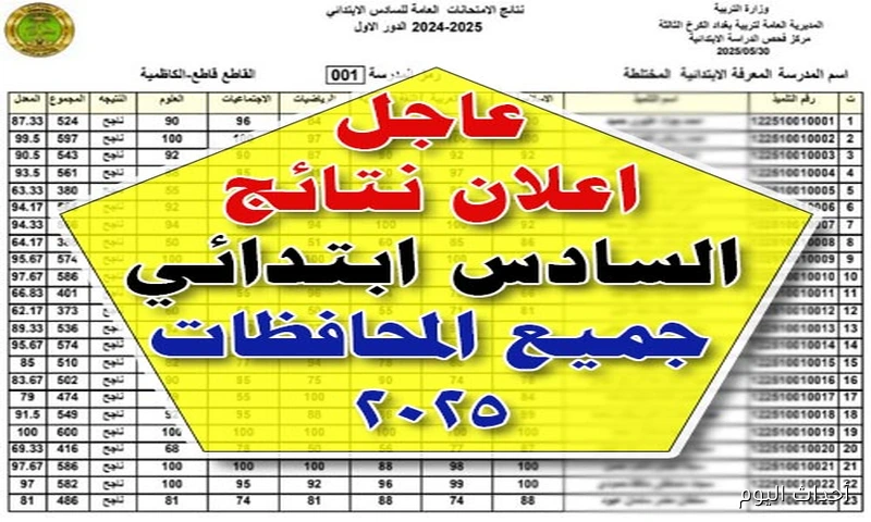 رابط نتائج السادس الابتدائي 2025 دور ثاني عبر موقع نتائجنا الالكتروني او موقع وزارة التربية العراقية moedu.gov.iq