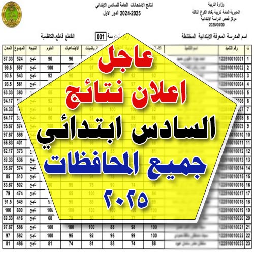صدور نتائج السادس الابتدائي 2025 الدور الثاني