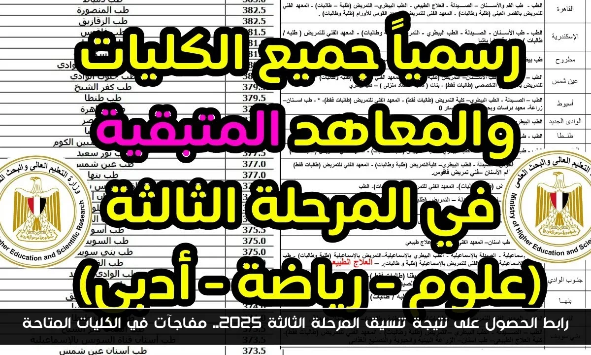 رابط الحصول على نتيجة تنسيق المرحلة الثالثة 2025.. مفاجآت في الكليات المتاحة